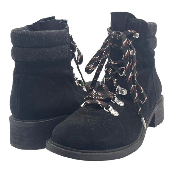 Sam Edelman Darrah Lug Sole Fashion Hiking Lace Up Boot Black Suede Wool Size 8 - Picture 1 of 16